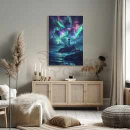 Lighthouse Aurora Borealis Coastal Art Print - Artistic Poster PosterGoat
