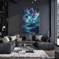 Lighthouse Aurora Borealis Coastal Art Print - Artistic Poster PosterGoat