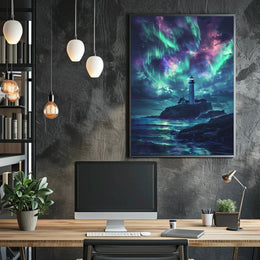 Lighthouse Aurora Borealis Coastal Art Print - Artistic Poster PosterGoat
