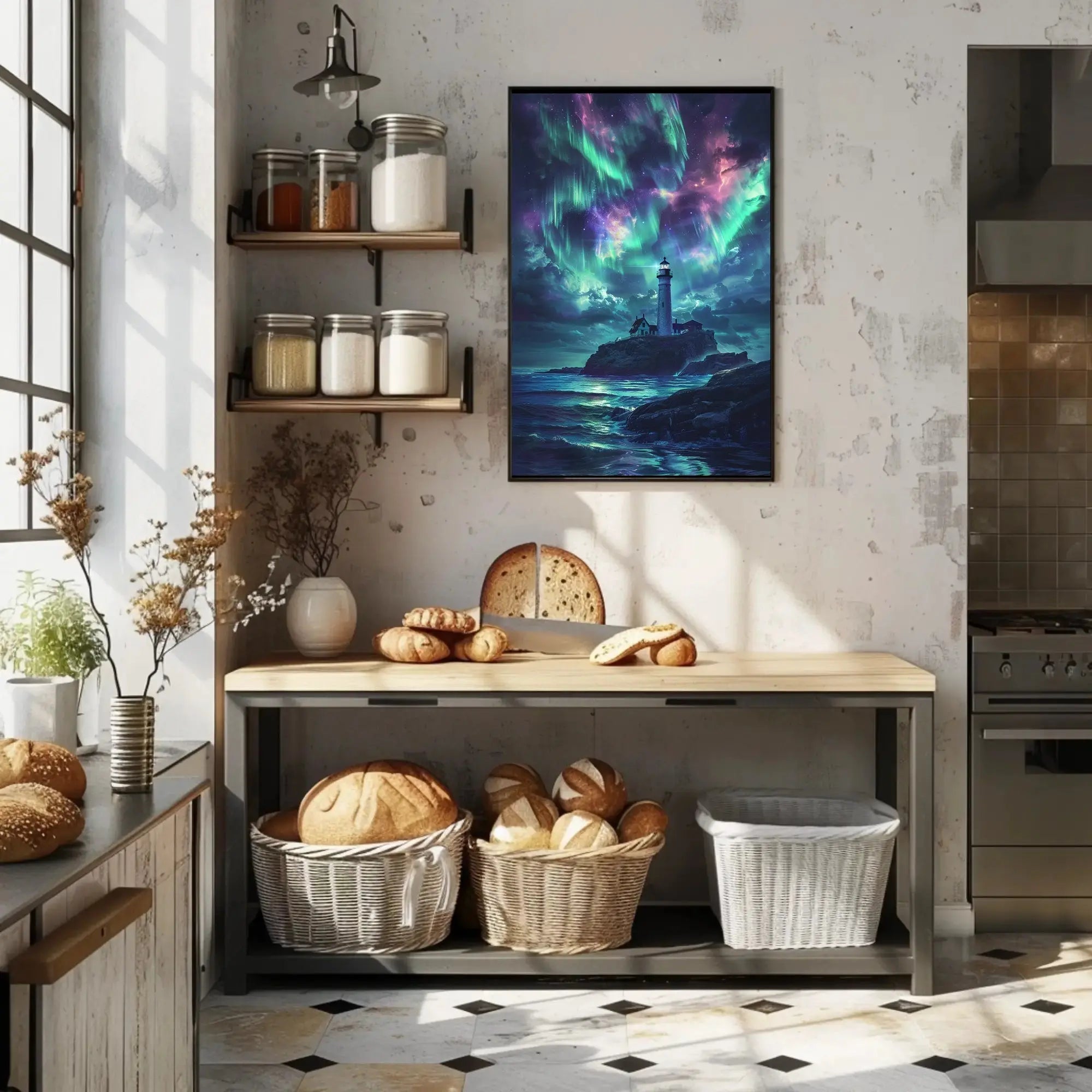 Lighthouse Aurora Borealis Coastal Art Print - Artistic Poster PosterGoat