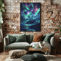 Lighthouse Aurora Borealis Coastal Art Print - Artistic Poster PosterGoat