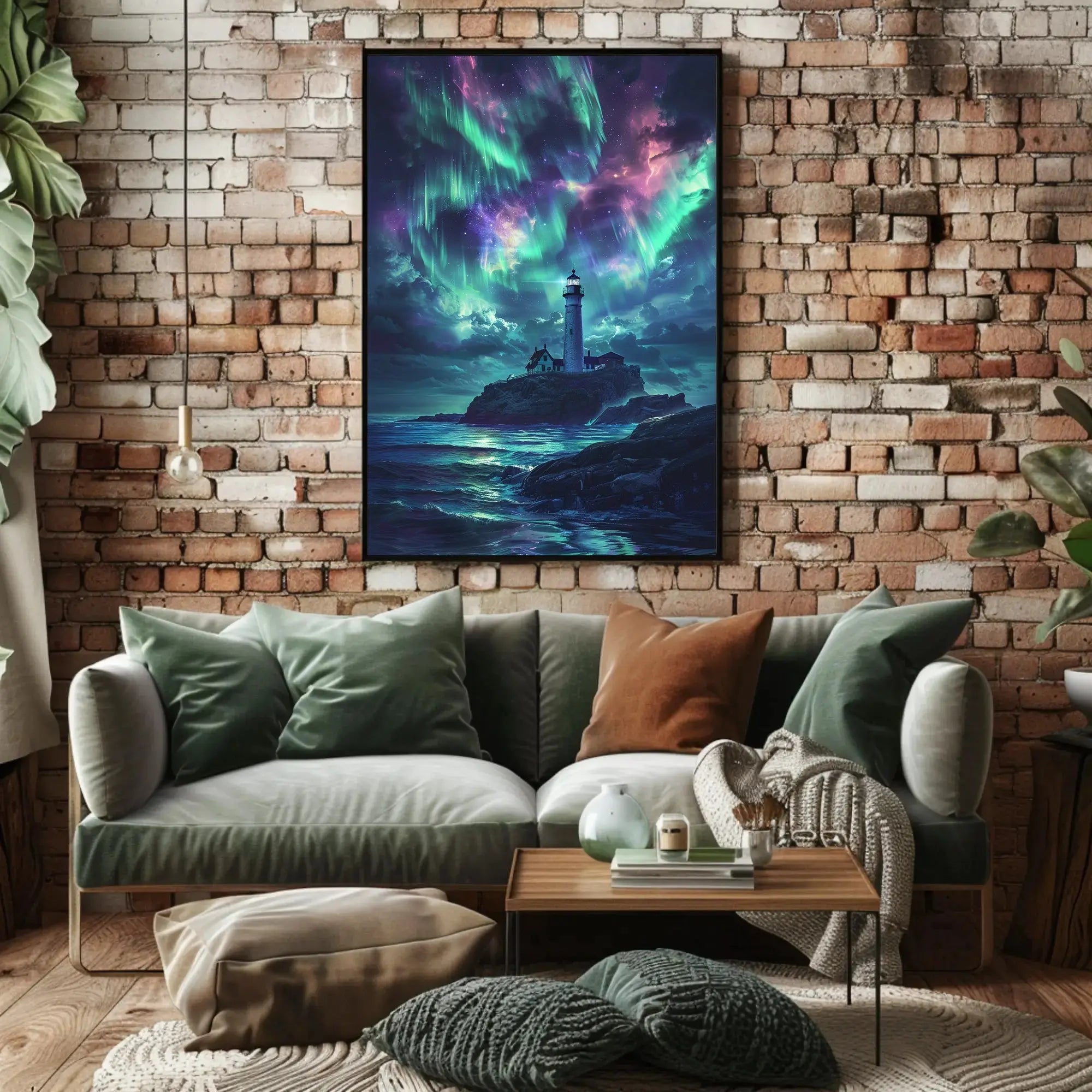Lighthouse Aurora Borealis Coastal Art Print - Artistic Poster PosterGoat