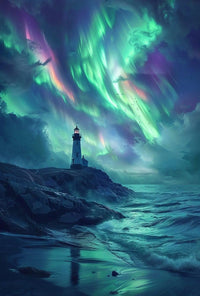 Lighthouse Under Auroras Art Print - Abstract Poster PosterGoat