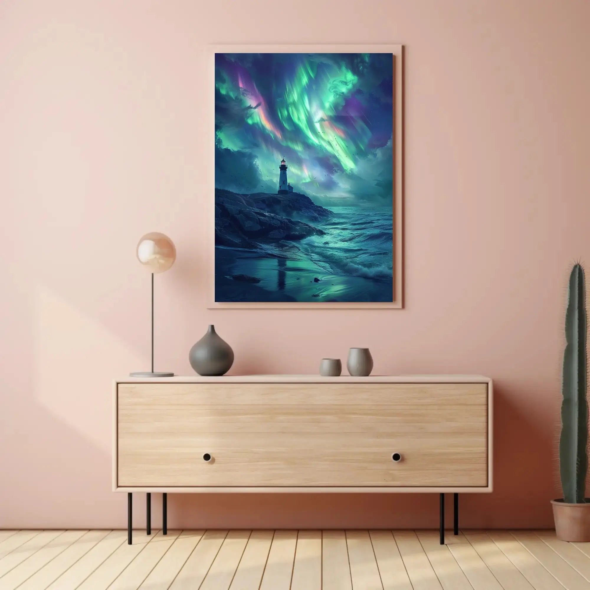 Lighthouse Under Auroras Art Print - Abstract Poster PosterGoat
