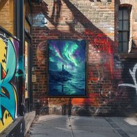 Lighthouse Under Auroras Art Print - Abstract Poster PosterGoat