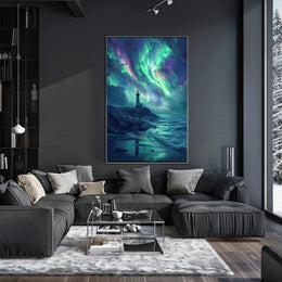 Lighthouse Under Auroras Art Print - Abstract Poster PosterGoat