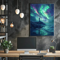 Lighthouse Under Auroras Art Print - Abstract Poster PosterGoat