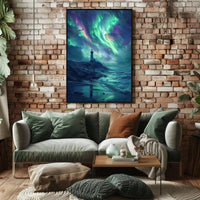 Lighthouse Under Auroras Art Print - Abstract Poster PosterGoat
