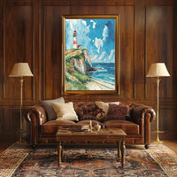 Lighthouse on Cliff Watercolor Art - Artistic Poster PosterGoat