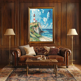 Lighthouse on Cliff Watercolor Art - Artistic Poster PosterGoat