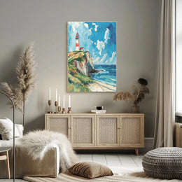 Lighthouse on Cliff Watercolor Art - Artistic Poster PosterGoat