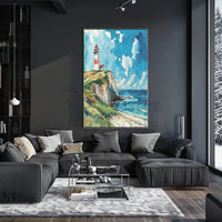 Lighthouse on Cliff Watercolor Art - Artistic Poster PosterGoat