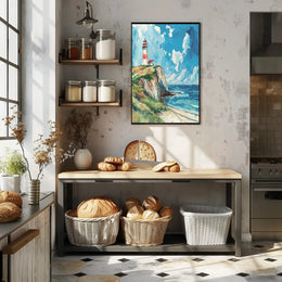 Lighthouse on Cliff Watercolor Art - Artistic Poster PosterGoat