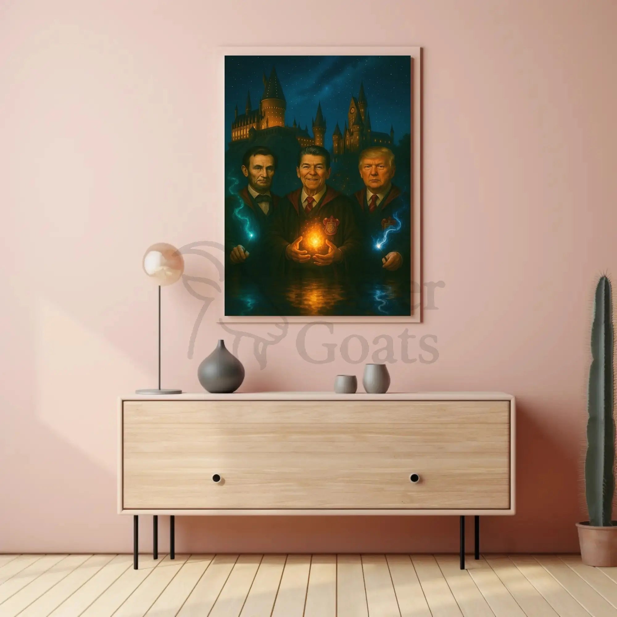 Lincoln Reagan Trump Parody Enchanted Hogwarts Adventure Poster PosterGoat