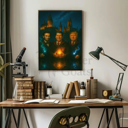 Lincoln Reagan Trump Parody Enchanted Hogwarts Adventure Poster PosterGoat