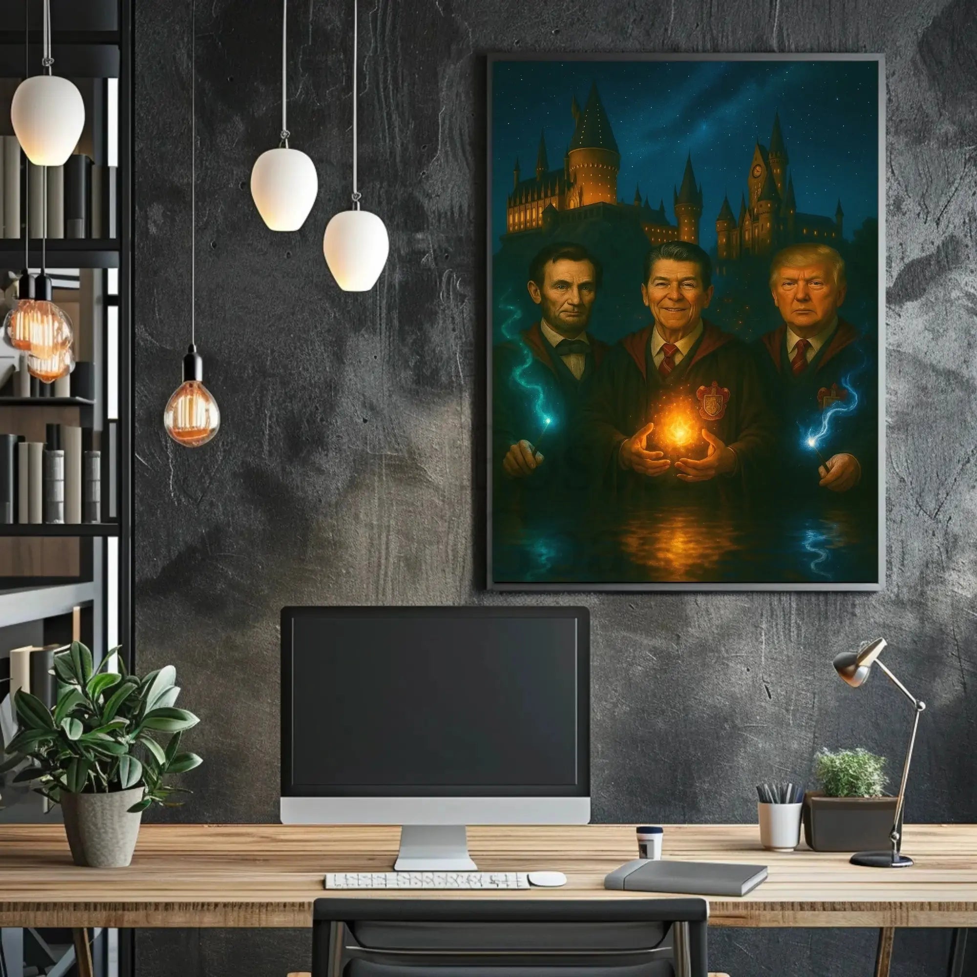 Lincoln Reagan Trump Parody Enchanted Hogwarts Adventure Poster PosterGoat