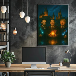 Lincoln Reagan Trump Parody Enchanted Hogwarts Adventure Poster PosterGoat
