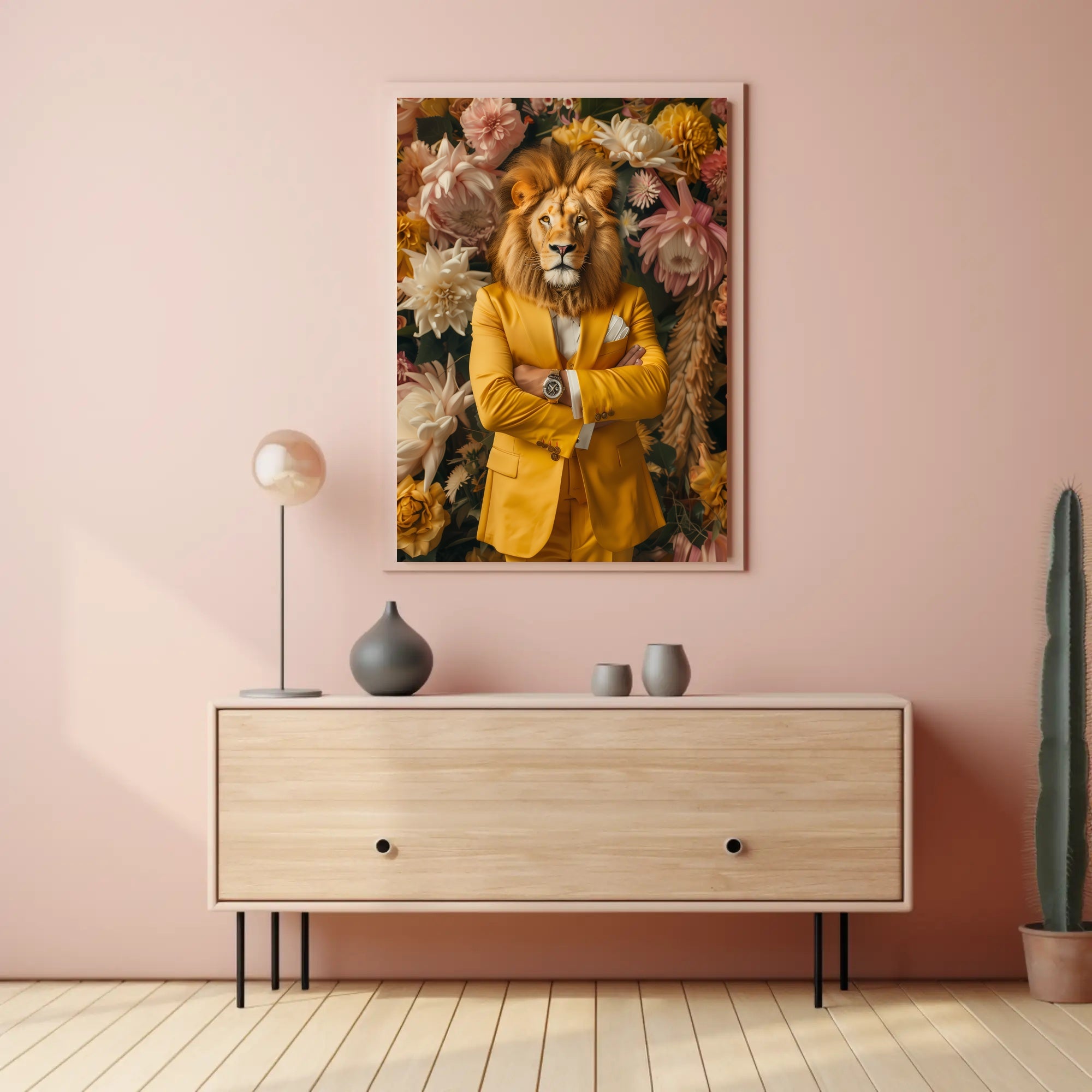 Lion-Headed Figure Surrealism Art Print - Abstract or Artistic Poster PosterGoat