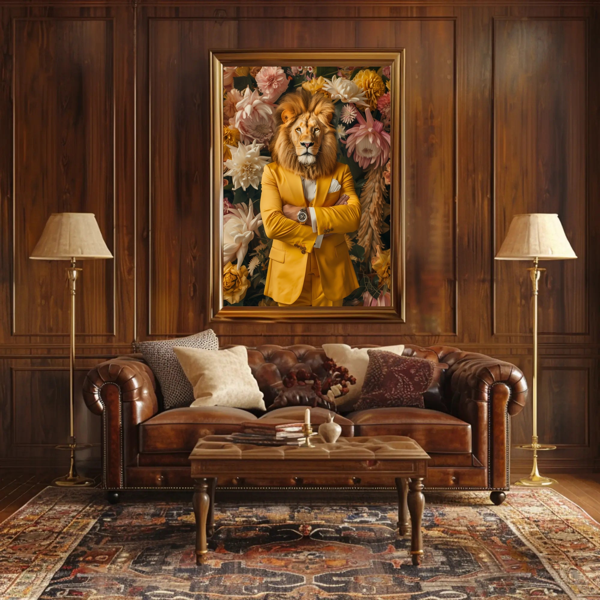 Lion-Headed Figure Surrealism Art Print - Abstract or Artistic Poster PosterGoat