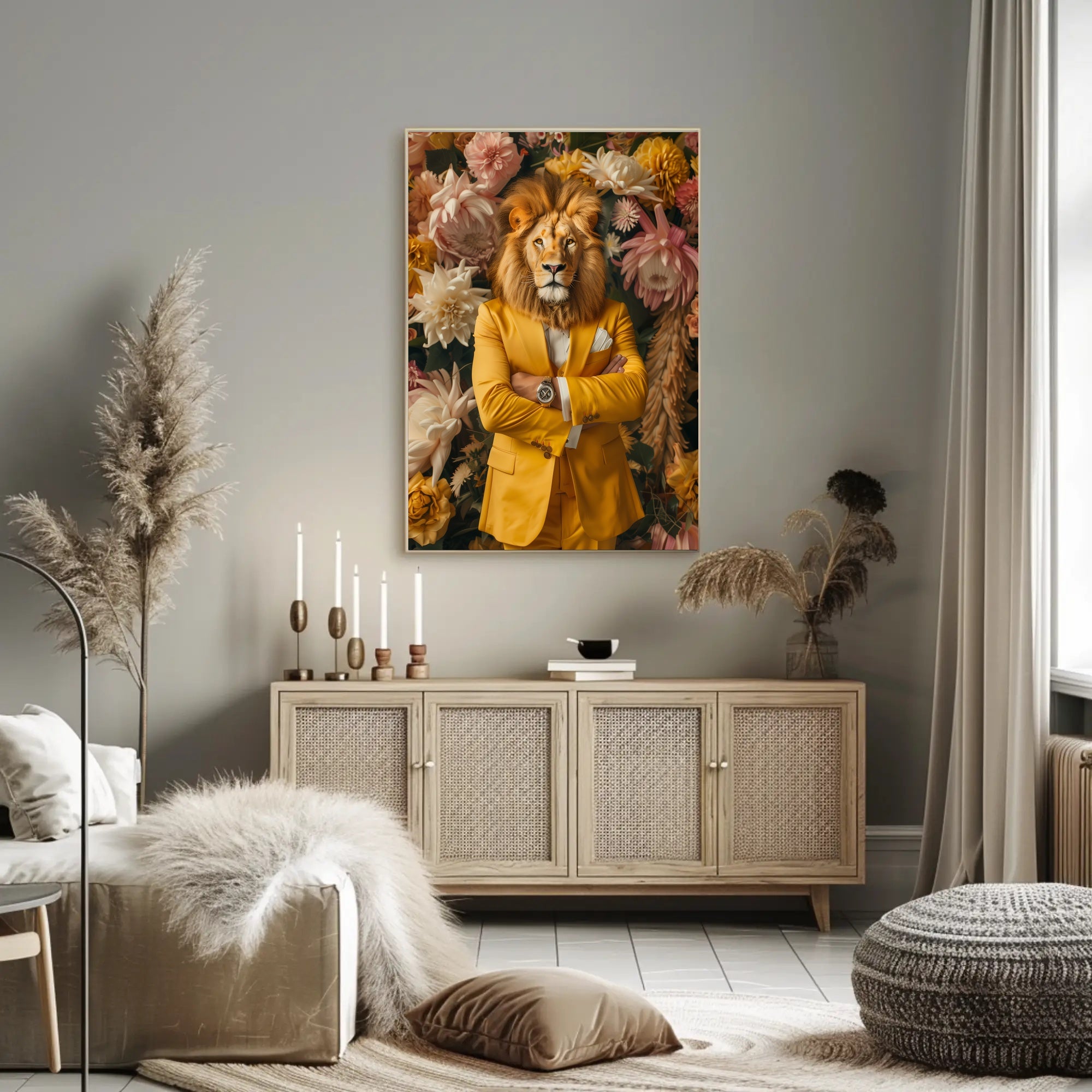 Lion-Headed Figure Surrealism Art Print - Abstract or Artistic Poster PosterGoat