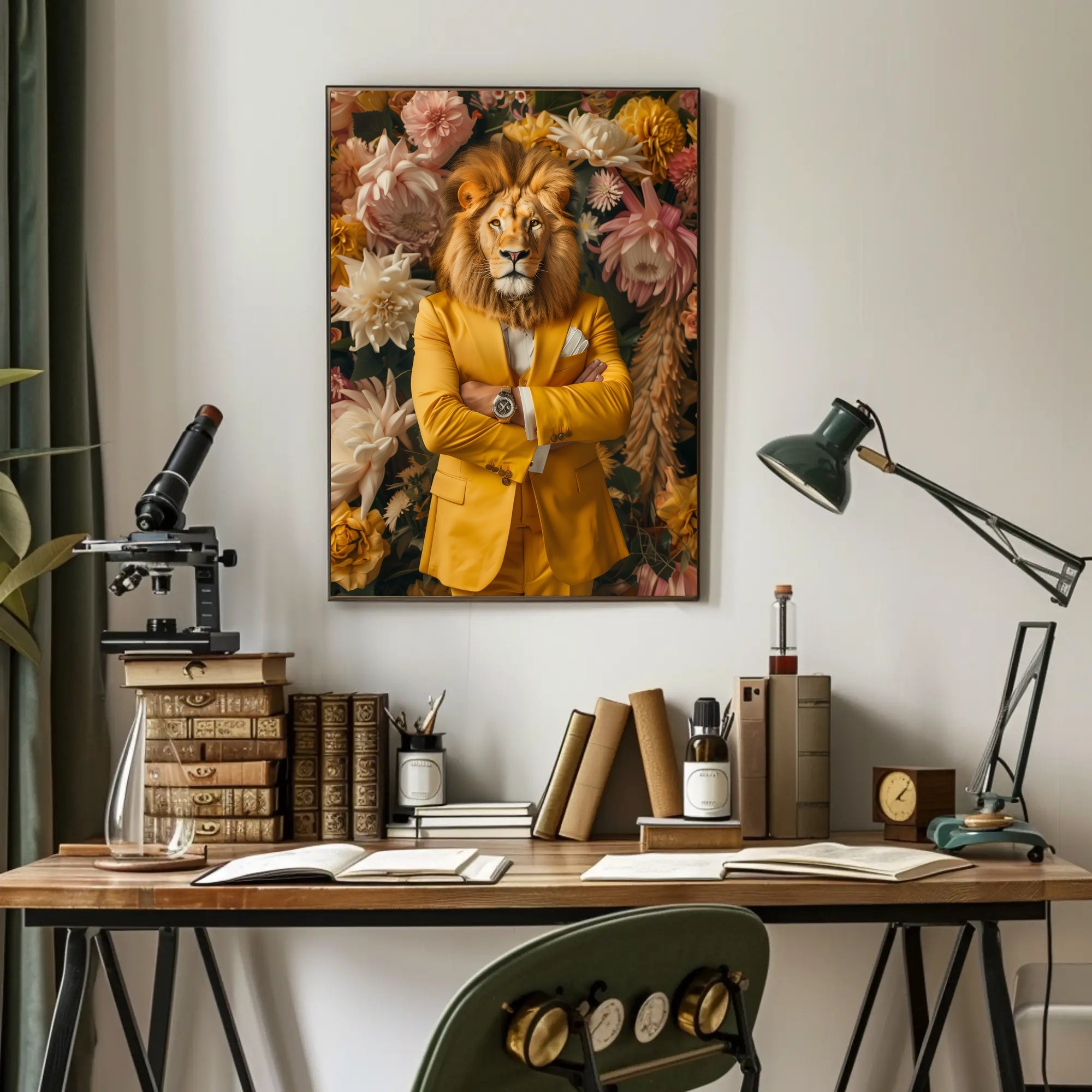 Lion-Headed Figure Surrealism Art Print - Abstract or Artistic Poster PosterGoat