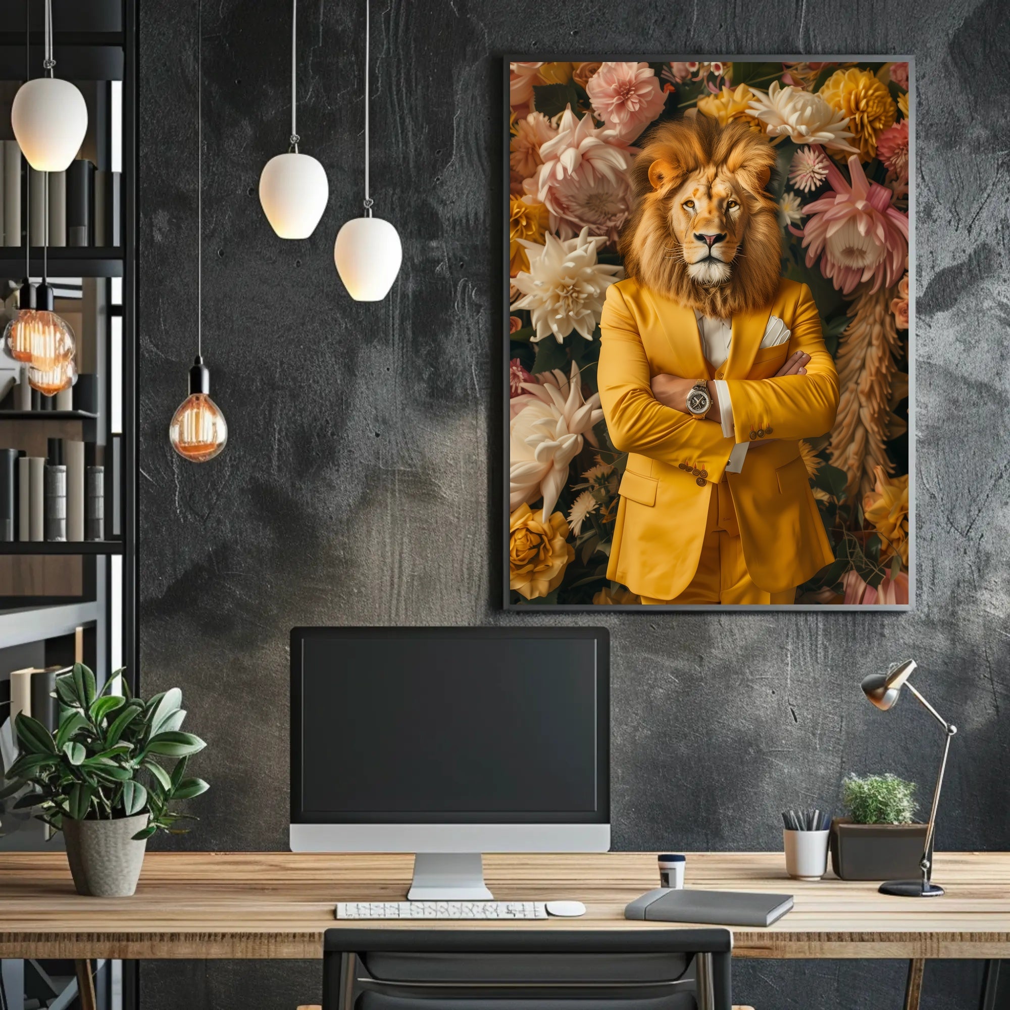 Lion-Headed Figure Surrealism Art Print - Abstract or Artistic Poster PosterGoat