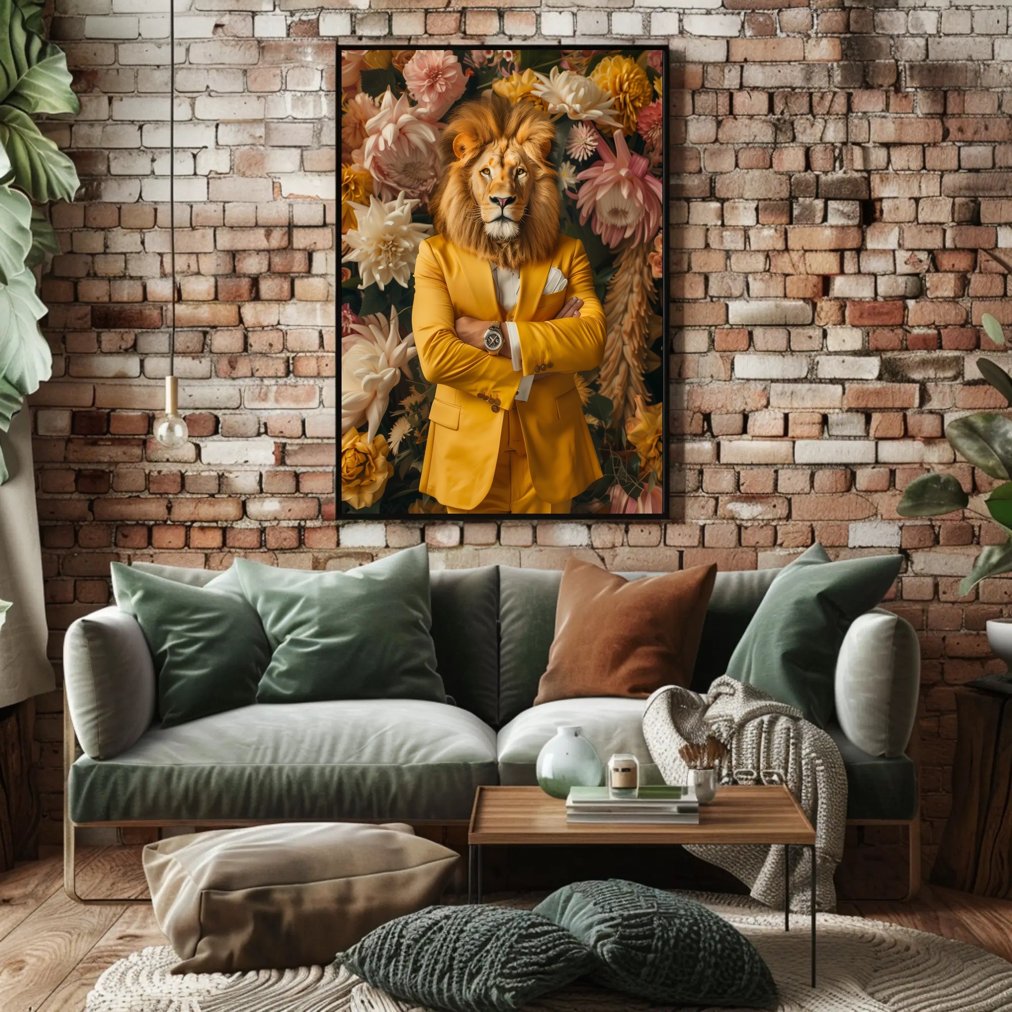 Lion-Headed Figure Surrealism Art Print - Abstract or Artistic Poster PosterGoat