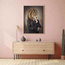 Lion-Headed Figure in Suit: Artistic Poster PosterGoat