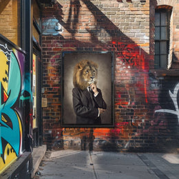 Lion-Headed Figure in Suit: Artistic Poster PosterGoat