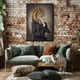 Lion-Headed Figure in Suit: Artistic Poster PosterGoat