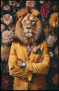 Lion-Man Surreal Fusion Brightly Illustrates Artistic Poster PosterGoat