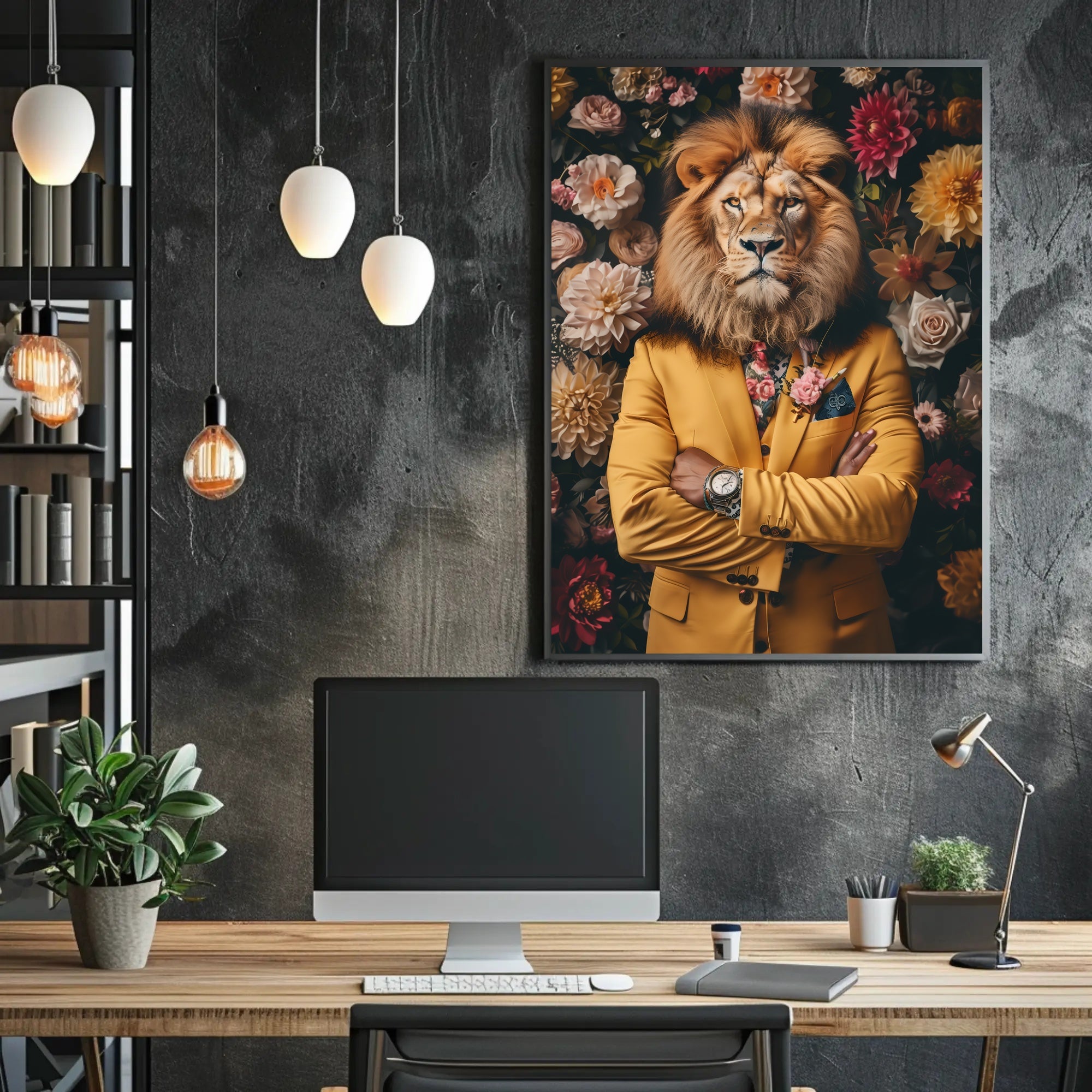 Lion-Man Surreal Fusion Brightly Illustrates Artistic Poster PosterGoat