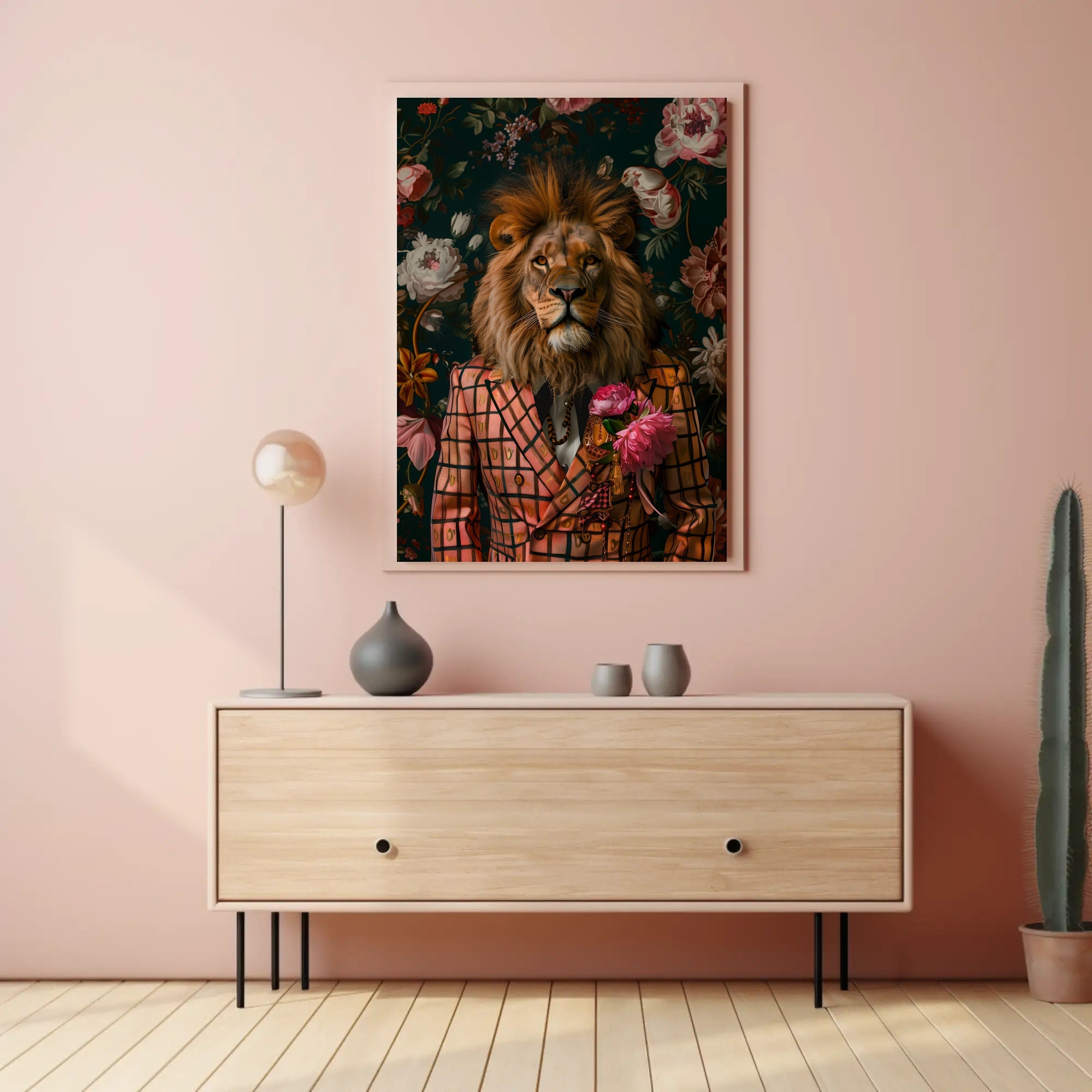 Lion in Suit Surreal Art Animal Poster PosterGoat