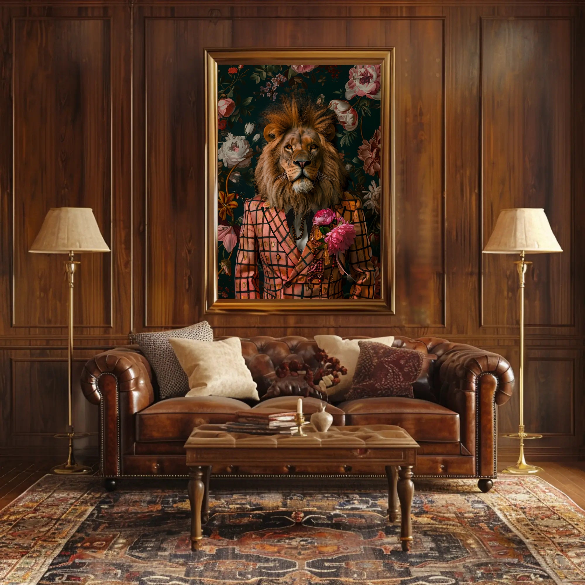 Lion in Suit Surreal Art Animal Poster PosterGoat