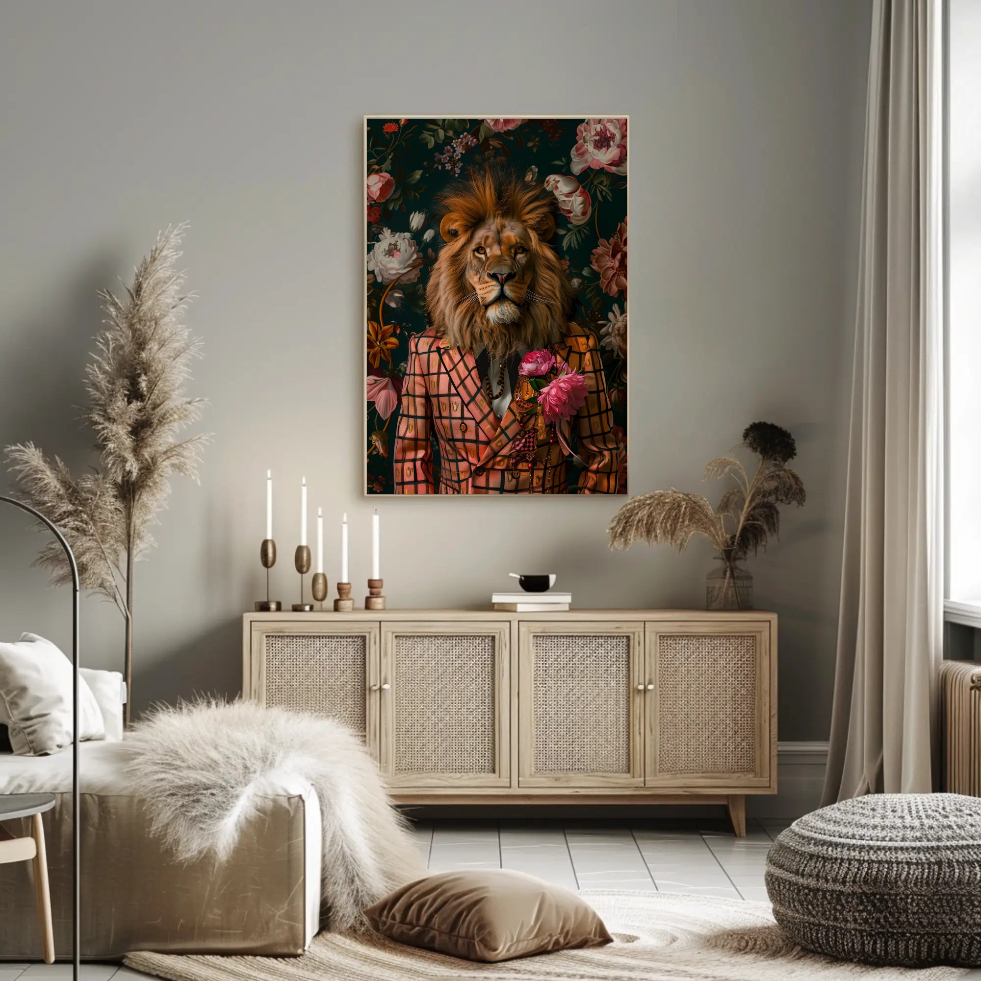 Lion in Suit Surreal Art Animal Poster PosterGoat