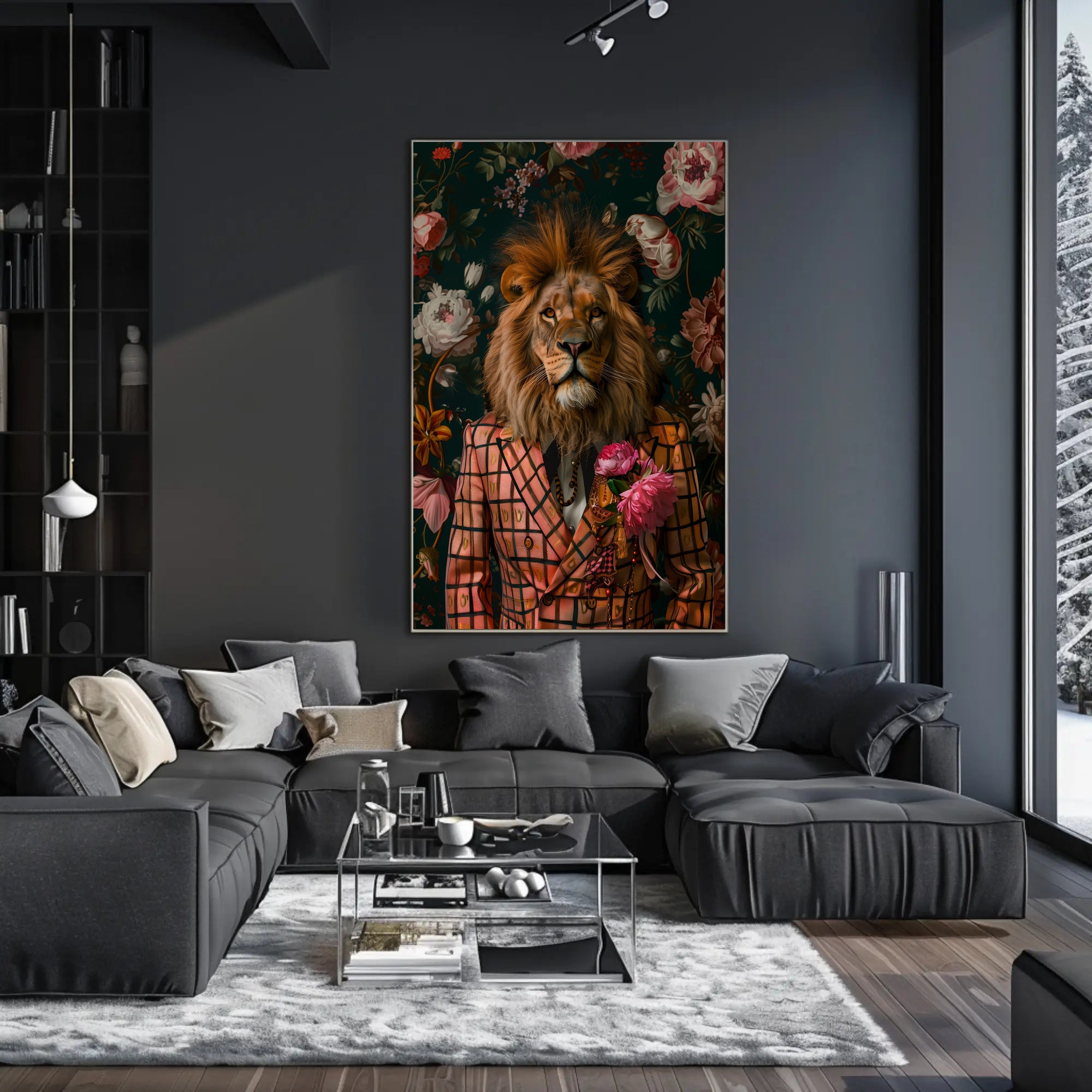 Lion in Suit Surreal Art Animal Poster PosterGoat