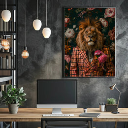 Lion in Suit Surreal Art Animal Poster PosterGoat