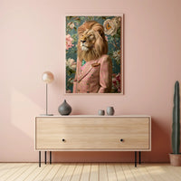 Lion in Vintage Plaid Suit: Abstract or Artistic Poster PosterGoat