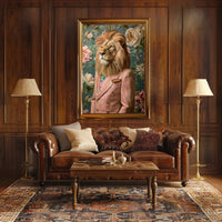 Lion in Vintage Plaid Suit: Abstract or Artistic Poster PosterGoat