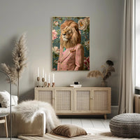 Lion in Vintage Plaid Suit: Abstract or Artistic Poster PosterGoat