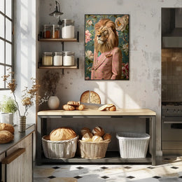 Lion in Vintage Plaid Suit: Abstract or Artistic Poster PosterGoat