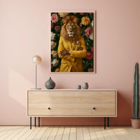 Lion in Yellow Suit: Whimsical Artistic Poster PosterGoat