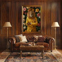 Lion in Yellow Suit: Whimsical Artistic Poster PosterGoat
