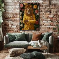 Lion in Yellow Suit: Whimsical Artistic Poster PosterGoat