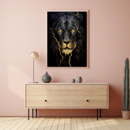 Lion's Gaze in Photorealistic Animal Poster PosterGoat