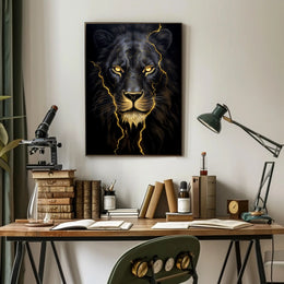 Lion's Gaze in Photorealistic Animal Poster PosterGoat