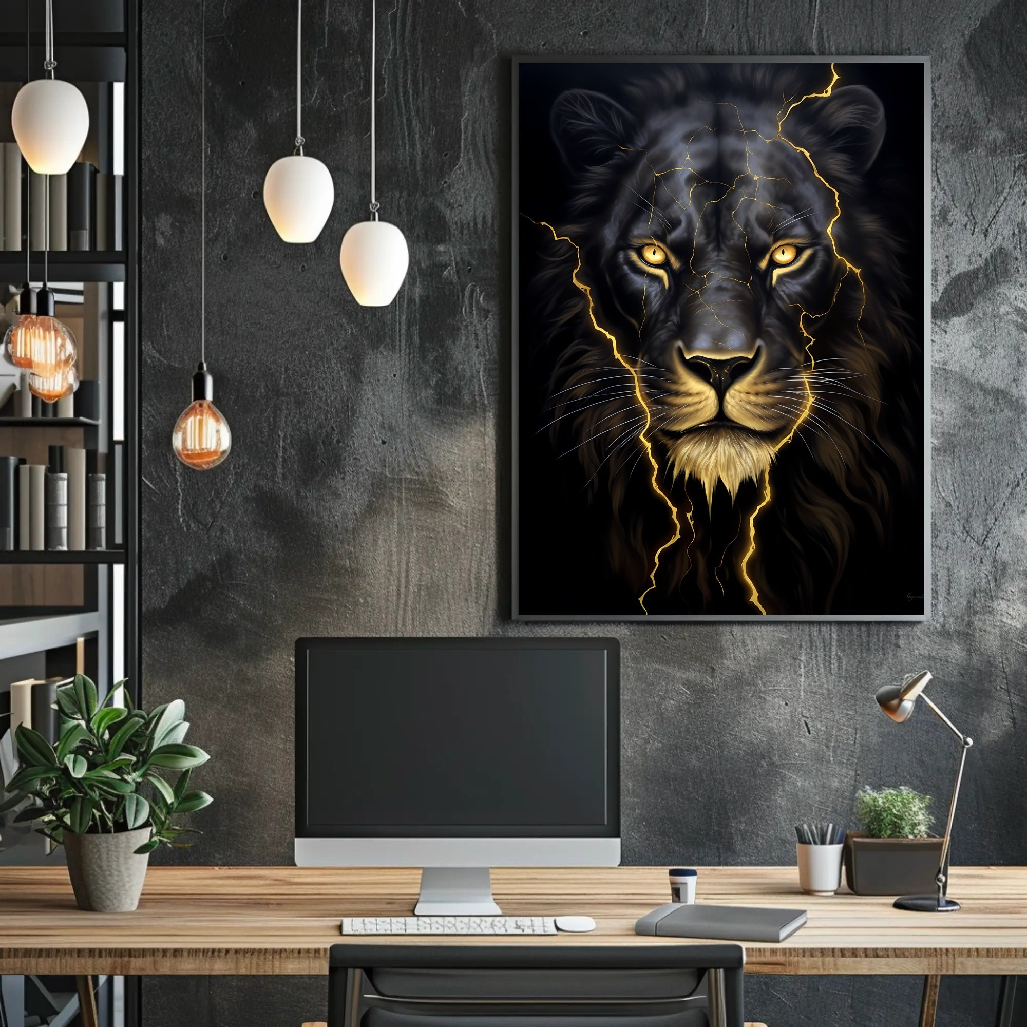 Lion's Gaze in Photorealistic Animal Poster PosterGoat