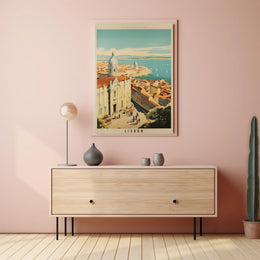 Lisbon Vintage Seascape Travel Poster PosterGoat