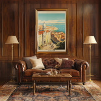 Lisbon Vintage Seascape Travel Poster PosterGoat