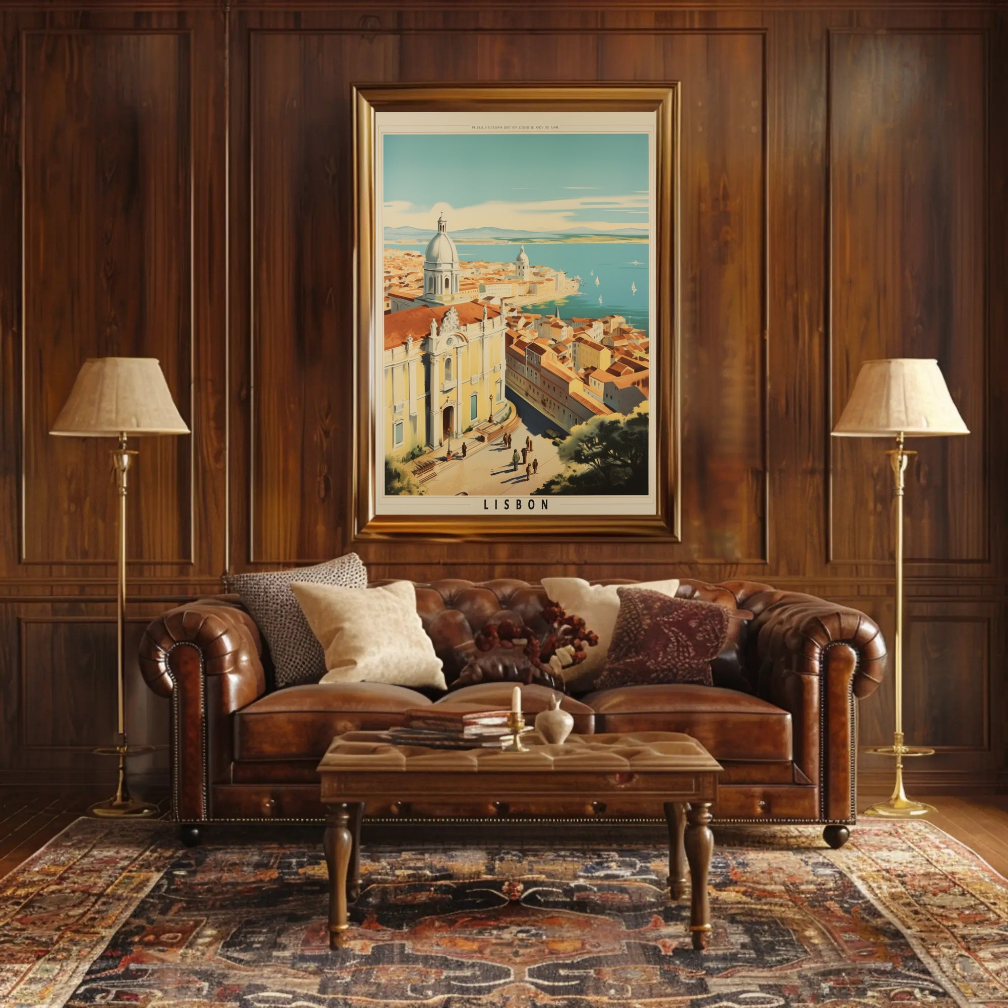 Lisbon Vintage Seascape Travel Poster PosterGoat